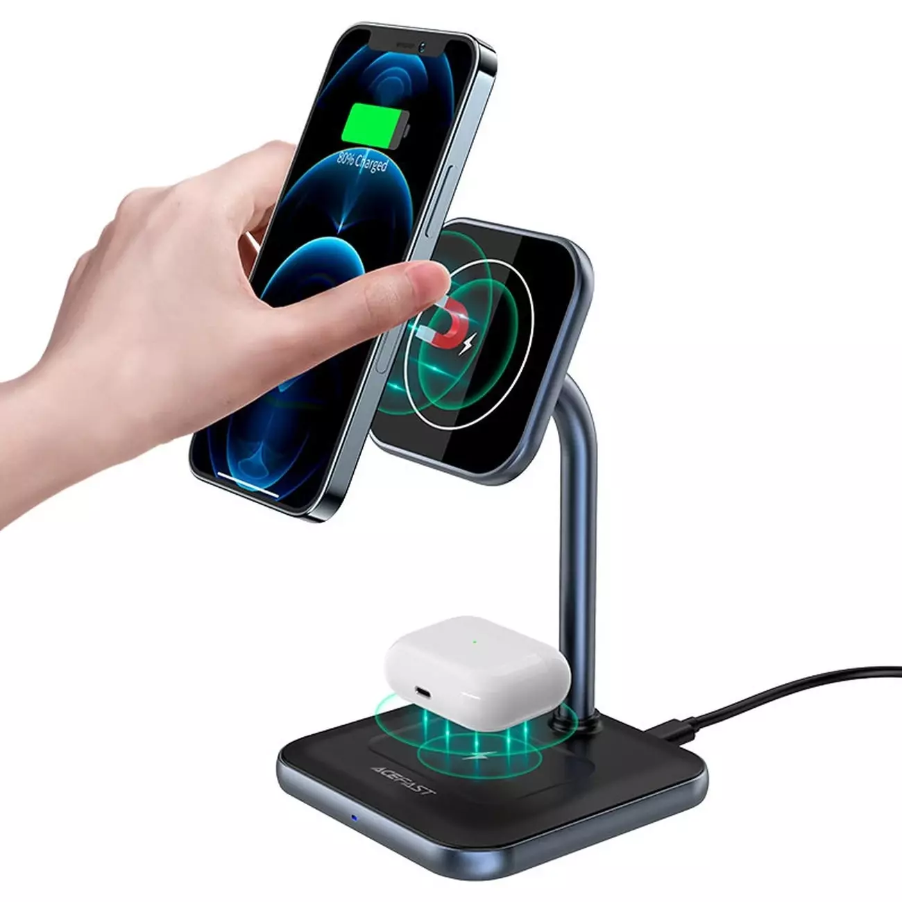 I Acefast 15W Qi Wireless Charger für iPhone (mit MagSafe) und Apple AirPods Stand Stand Magnethalter schwarz (E1 schwarz) #60051-uniw