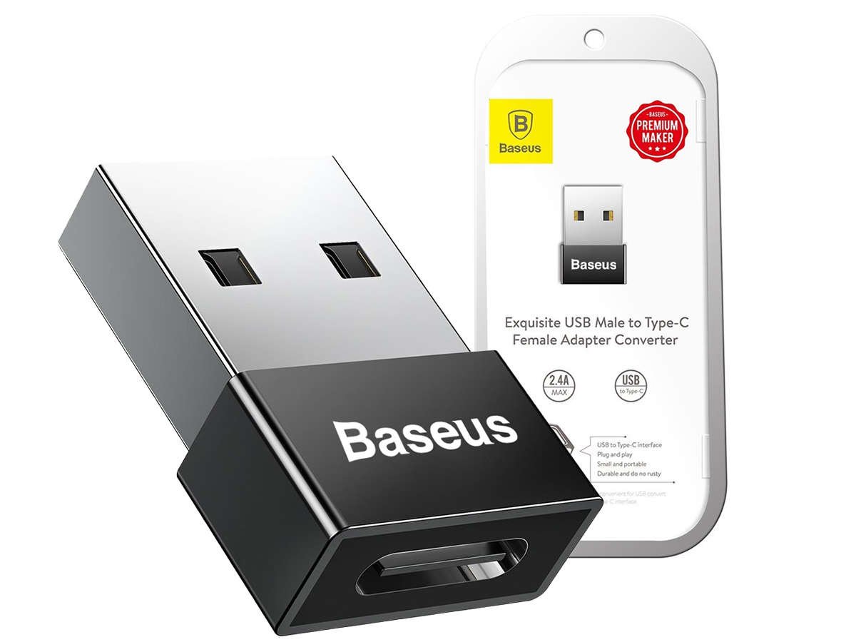 I Adapter przejściówka Baseus Exquisite USB na USB-C type C 2.4A Czarny #45639-uniw