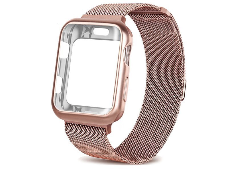I Bransoleta etui Alogy 2w1 pasek stalowy do Apple Watch 4/5 44mm różowa #38276-uniw