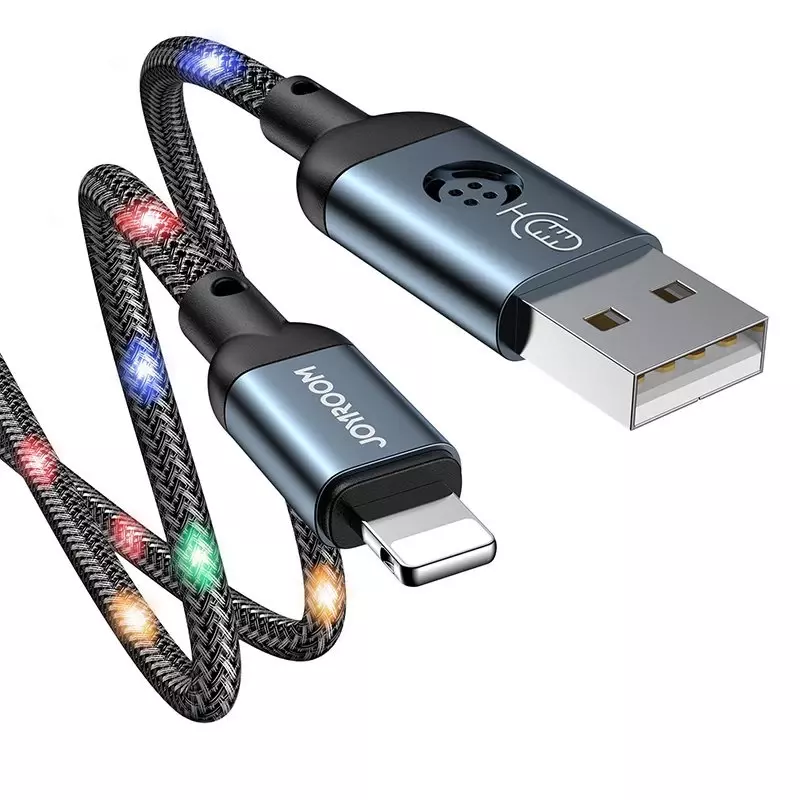 I Câble durable Joyroom Câble USB - Lightning avec rétroéclairage LED sensible au son 2,4 A 1,2 m gris (S-1230N16) #56192-uniw
