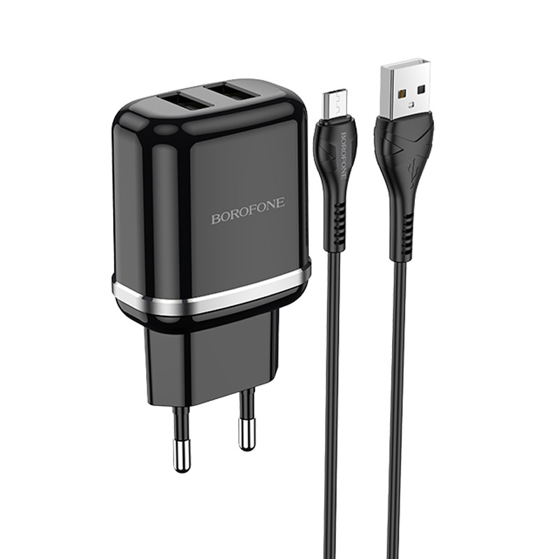 I Borofone Ładowarka sieciowa DBN4 Aspiring - 2xUSB - 2,4A z kablem USB na Typ C czarna #ŁAD001503