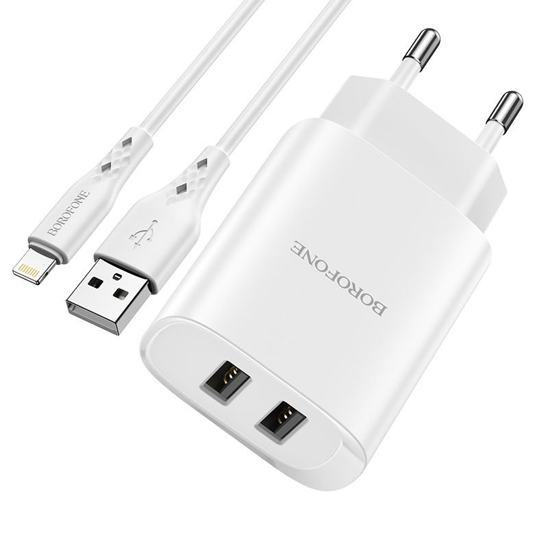 I Borofone Ładowarka sieciowa BN2 Super - 2xUSB - 2,1A z kablem USB na Micro USB biała #ŁAD001400