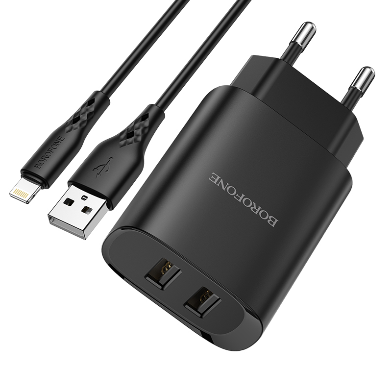 I Borofone Ładowarka sieciowa BN2 Super - 2xUSB - 2,1A z kablem USB na Micro USB czarna #ŁAD001399