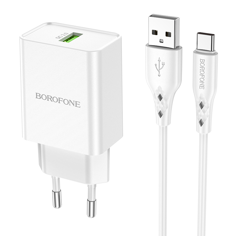 I Borofone Ładowarka sieciowa BN5 Sunlight - USB - QC 3.0 18W z kablem USB na Typ C biała #ŁAD001478