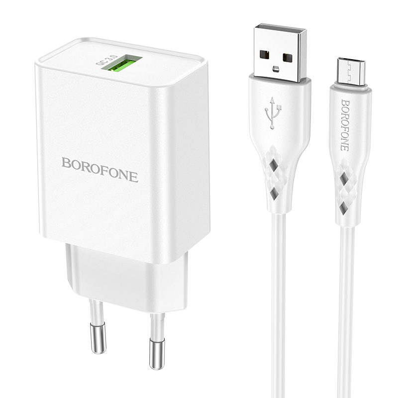 I Borofone Ładowarka sieciowa BN5 Sunlight - USB - QC 3.0 18W z kablem USB na Micro USB biała #ŁAD001477