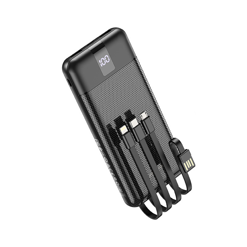 I Borofone Power Bank 10000mAh BJ20 Mobile - 2xUSB - z kablem 3 w 1 Micro USB, Typ C, Lightning czarny #AKUM727