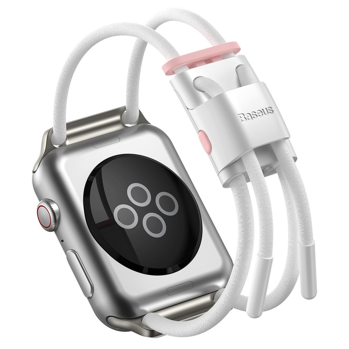 I Baseus Regulowany pasek sportowy Let`s Go do Apple Watch 3/4/5/6/SE 42/44mm (LBAPWA4-B24) Biało-różowy #UCH000675