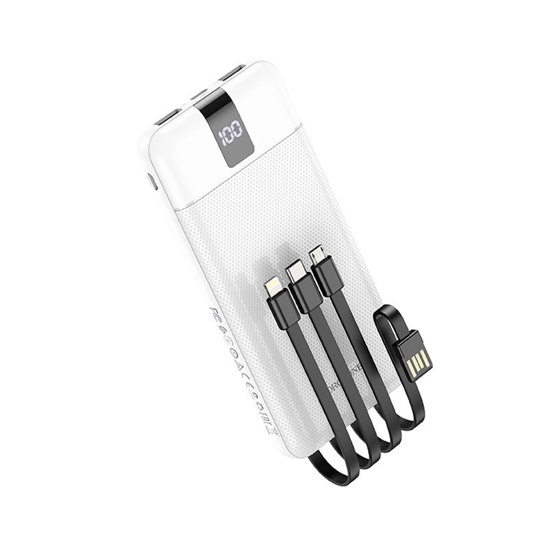 I Borofone Power Bank 10000mAh BJ20 Mobile - 2xUSB - z kablem 3 w 1 Micro USB, Typ C, Lightning biały #AKUM728