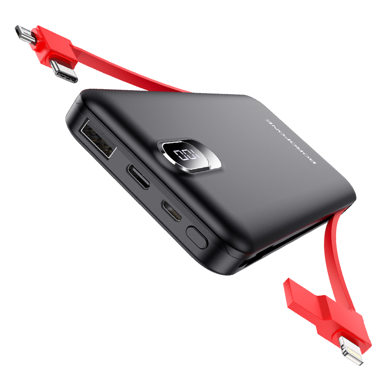I Borofone Power Bank 10000mAh BJ2 Buena - 1xUSB - z kablami Micro USB, Typ C + Lightning czarny #AKUM754