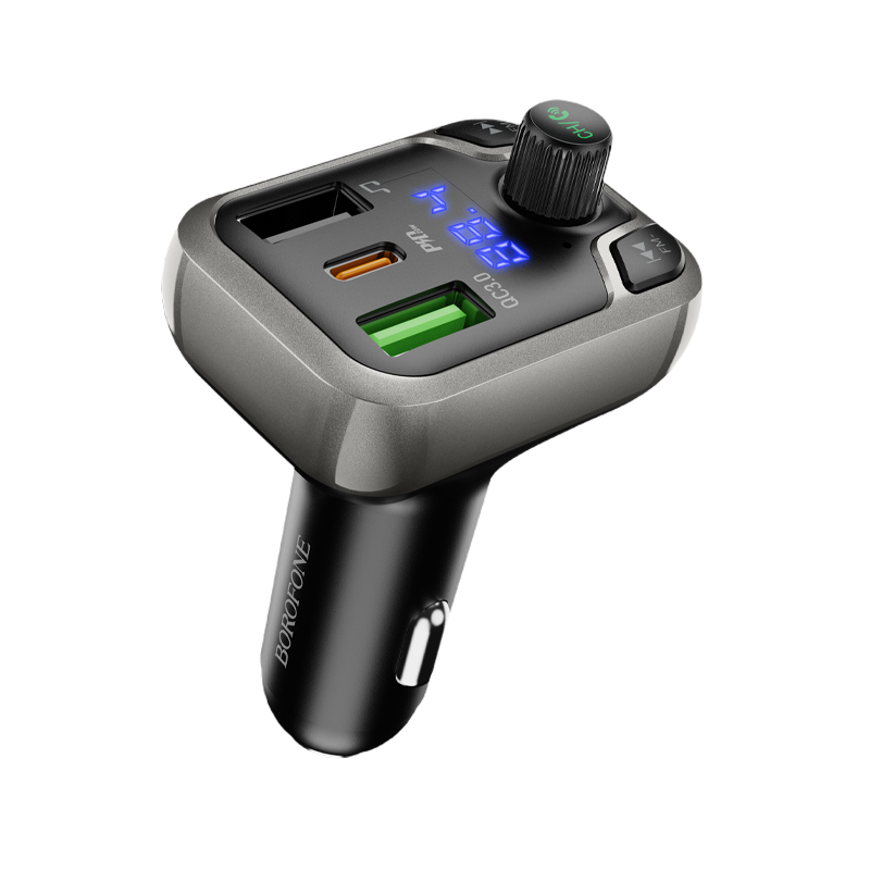 I Borofone Transmiter FM BC38 Flash Energy MP3, Bluetooth - Typ C + 2xUSB + microSD - QC 3.0 PD 20W czarny #TRANS0029