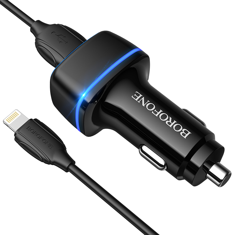 I Borofone Ładowarka samochodowa BZ14 Max - 2xUSB - 2,4A z kablem USB na Lightning czarna #ŁAD001508