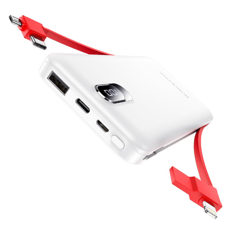 I Borofone Power Bank 10000mAh BJ2 Buena - 1xUSB - z kablami Micro USB, Typ C + Lightning biały #AKUM755