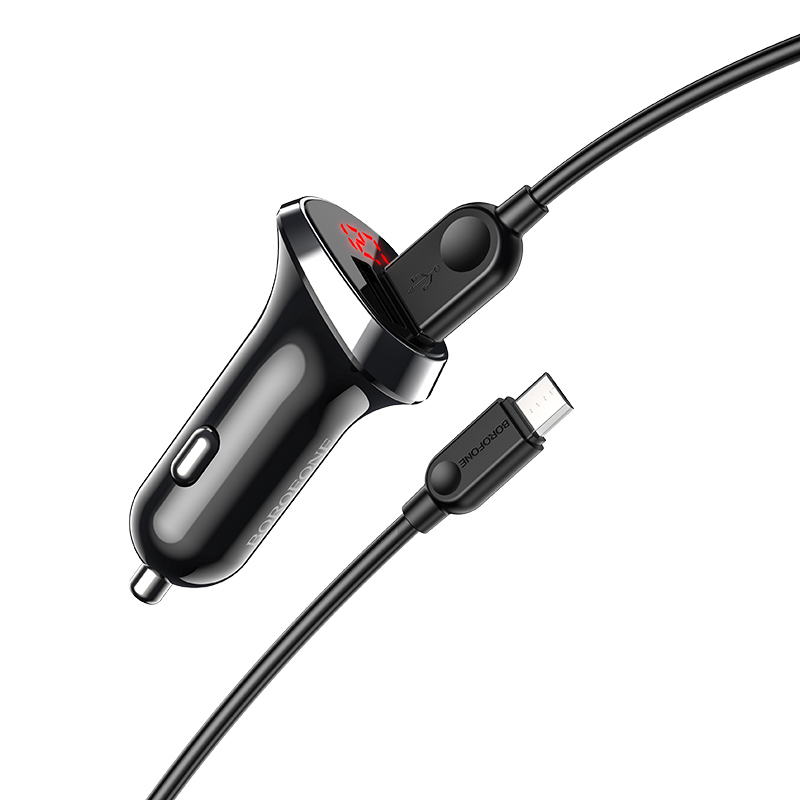 I Borofone Ładowarka samochodowa BZ15 Auspicious - 2xUSB - 2,4A z kablem USB na Micro USB czarna #ŁAD001412