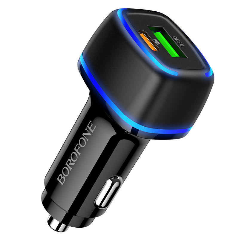 I Borofone Ładowarka samochodowa BZ14A Mercury - USB + Typ C - QC 3.0 PD 20W 3A czarna #ŁAD001382