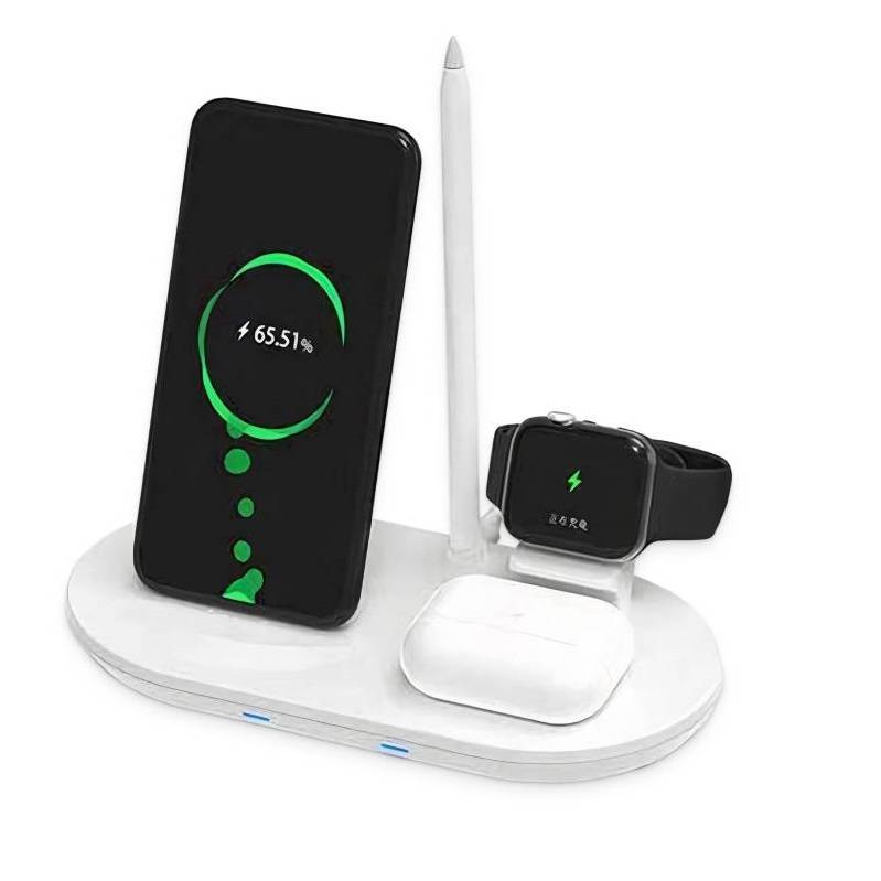 I Stacja dokująca QI 4A 4w1 Ładowarka Indukcyjna Bezprzewodowa do Apple Airpods iWatch Apple Pencil podstawka biała #76418-uniw