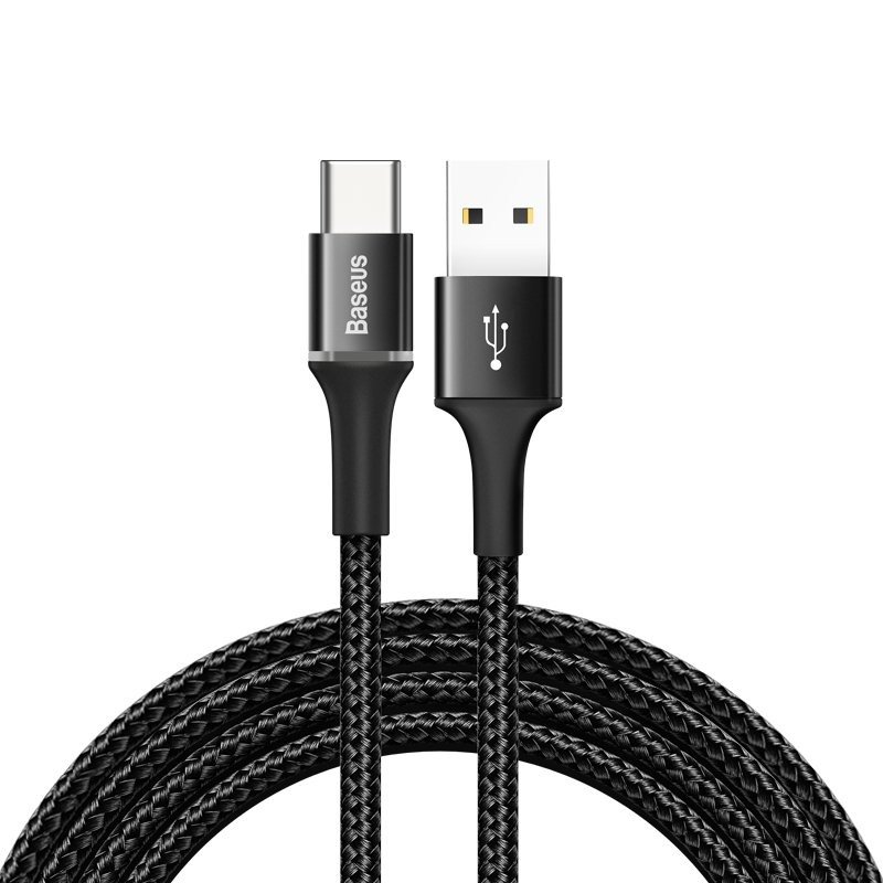 I Baseus Halo Data Cable wytrzymały nylonowy kabel przewód USB / USB-C TYP C z diodą LED 2A 2M czarny CATGH-C01 #63826-uniw
