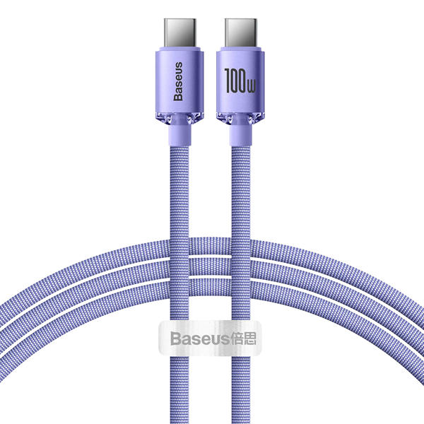 I PS Kabel USB Type-C -Type-C, 2m, 5A, 100W, BASEUS Crystal Quick Charge. #LXROB50